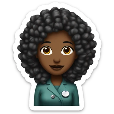 Medica negra pelo largo rizado de color negro, labios grueso y bata medica  sticker