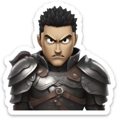 angry berserk guts carrying a huge sword on his shoulder framed on his bust sticker