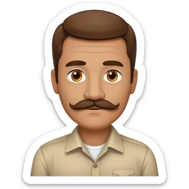 man with mustache, brown hair, 50 years old, shirt, high temple sticker