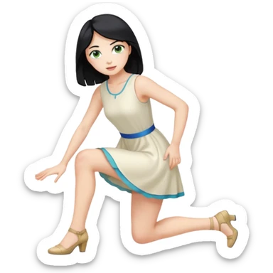 prince, black hair, blue eyes, garment, woman, blonde hair, green eyes, bending knee, sleveless white dress, sticker