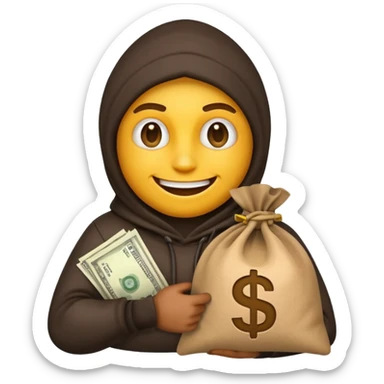 A thief emoji has a bag of dollars next to it. sticker