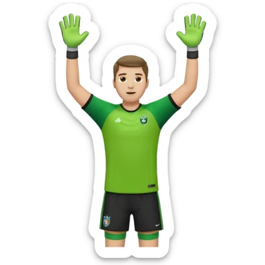 goalkeeper, standing, wearing a green shirt, shorts, socks and football boots, with arms raised sticker