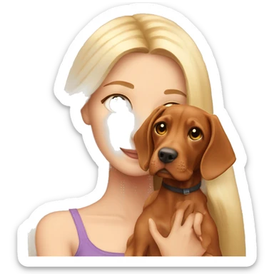 Pretty girl with long blonde hair holding cute vizsla dog sticker
