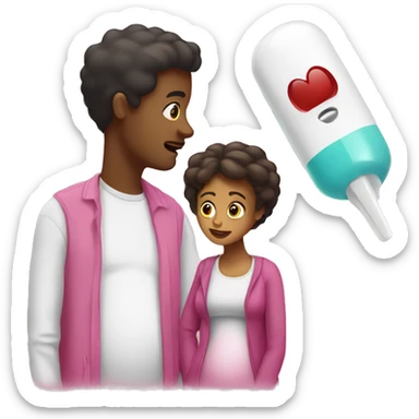 couple looking at pregnancy test sticker