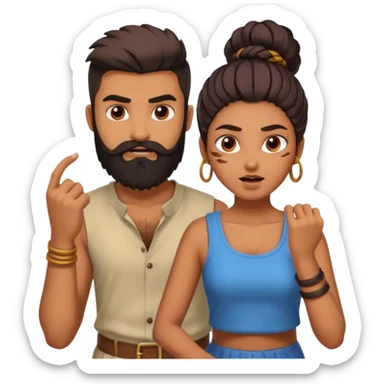 brother and sister fighting modern culture naughty  - indian skin and hairstyle - men beard  sticker