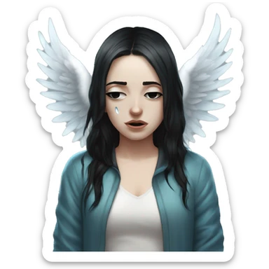 In ocean Crying eyes water woman tearing eyes pale skin black hair on the floor magical woman with angel wings  sticker