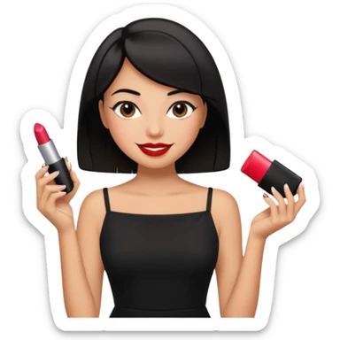 black short shoulder length hair tanned woman, black dress doing girly things sticker