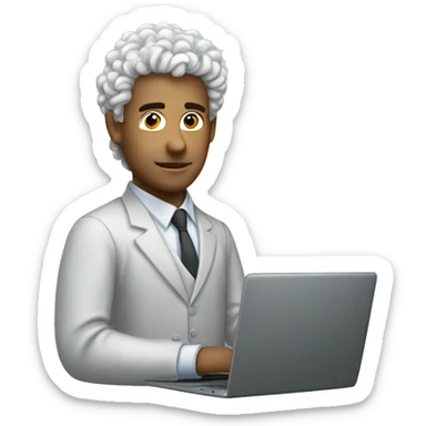 homme blanc avec des cheveux bouclé, un dégradé, et un laptop sticker