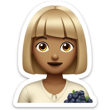 tan girl with short black bangs eating blueberries sticker
