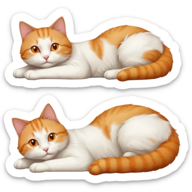 ginger and white cat with orange eyes doing a big extremely long stretch reaching up into the air with arms and legs side by side together straight and overextended whilst lying on its side sticker