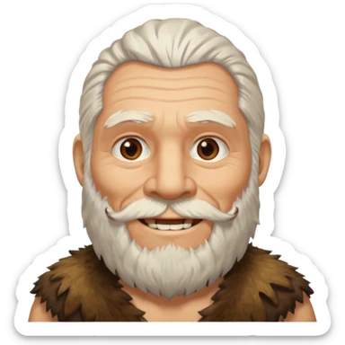 smiling old Neanderthal with white hair, beard, and animal skin clothing sticker