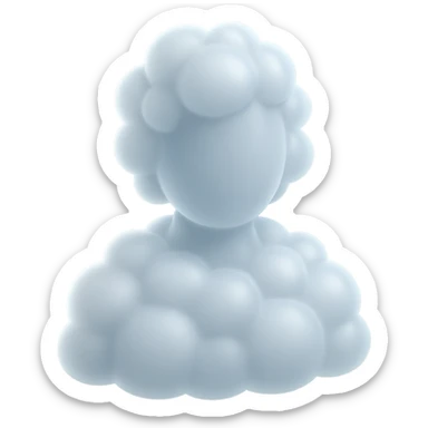 person from shoulders up, fully composed of white fluffy convex clouds, matte glass style sticker