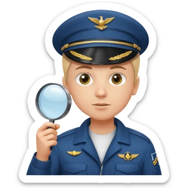 pilot looking through a magnifying glass sticker