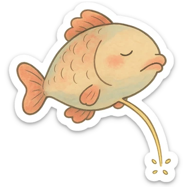 ghibli style whimsical fish peeing with soft colors sticker