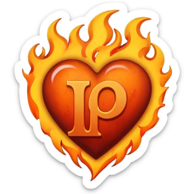 Can you make a dark orange heart with a dark red letter in the middle in a gothic style, the letter is P, I also want it to have some flames sticker