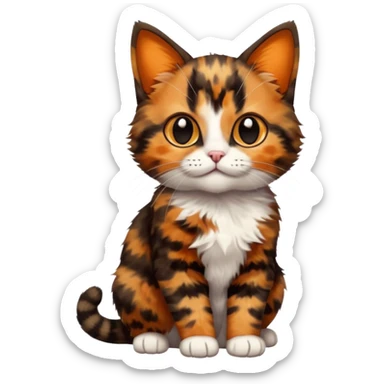 A high-resolution photo-realistic digital illustration of a brown multicoloured  tortoiseshell cat kitten, chest upward sticker