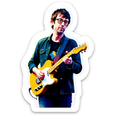Blur guitarist Graham Coxon is playing the butterscotch telecaster and drinking soju. sticker