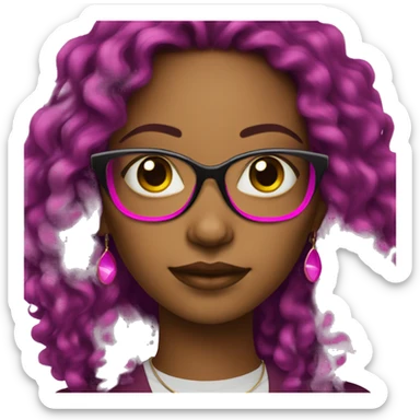 black women with earrings with fuchsia glasses with long black curly hair sticker