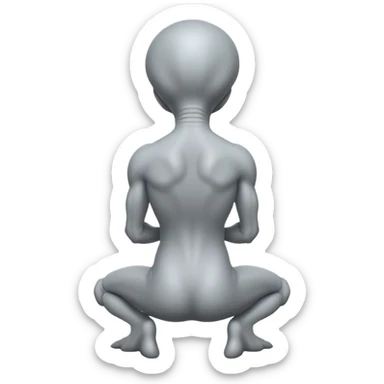 fullbody gray alienon kneeling BACKVIEW sticker