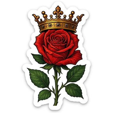 a rose with a crown, elegant and regal, detailed, vibrant colors, stylized sticker