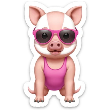 cute pig wearing cool sunglasses and bathing suit on all fours sticker