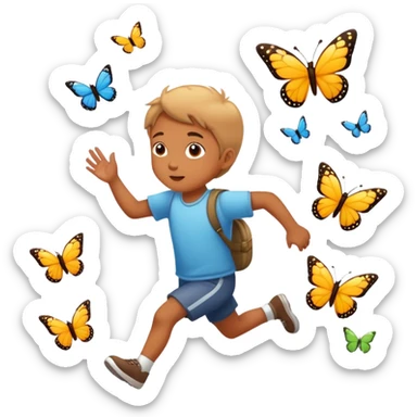 child chasing butterflies sticker