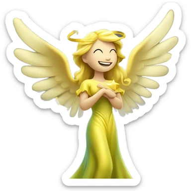 money angel fair skinned with loveing smile a lady in yellow whitish greenish long gown with huge golden wings abundance wealth prosperity stars money just flowing around her sticker