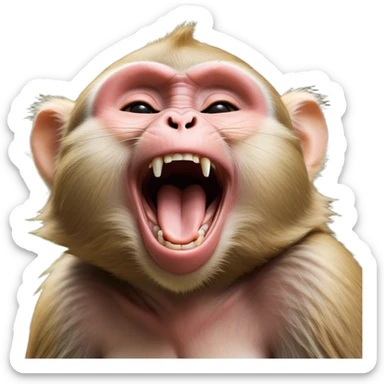 Cinematic Cute Yawning Macaque Portrait Emoji, Head tilted slightly with a dramatic, wide-open yawn, showcasing a gently textured face with half-closed, sleepy eyes and an open, relaxed mouth, Simplified yet irresistibly adorable features, highly detailed, glowing with a soft, cozy glow, high shine, relaxed yet expressive, stylized with a dash of whimsical charm, soft glowing outline, capturing the essence of a drowsy yet affectionate primate that appears ready to stretch out for a nap! sticker