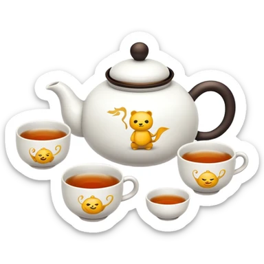 Chinese tea set with small teapot and cups for Kung Fu tea ceremony, emoji style sticker