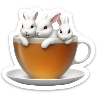 Cup of hot tea with white rabbits  sticker