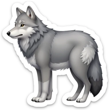 Gray wolf with a very large pregnant belly, standing on all fours, fluffy tail sticker