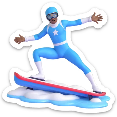 Frozone superhero, sliding on ice, blue and white costume, goggles, energetic, modern 3D comic style sticker