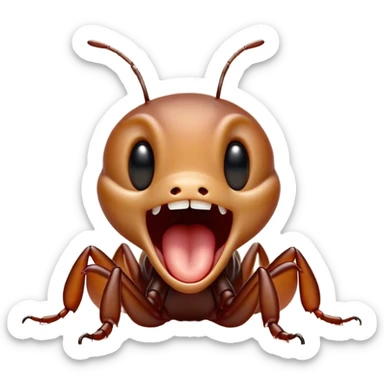 Cinematic Adorable Yawning Ant Portrait Emoji, Head tilted slightly with a dramatic, wide-open yawn, showcasing a tiny, segmented body with softly drooping features and sleepy, half-closed eyes, Simplified yet irresistibly cute features, highly detailed, glowing with a soft, cozy natural glow, high shine, relaxed yet expressive, stylized with a dash of whimsical charm, soft glowing outline, capturing the essence of a drowsy ant that appears ready to stretch out for a nap! sticker