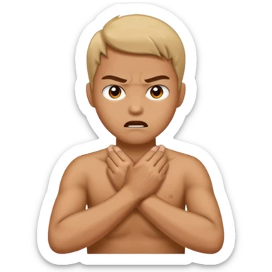 Person holding neck with hands crossed being mad  sticker
