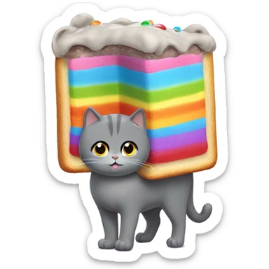 a grey cat with a torso of a pop tart and has a rainbow coming out of its bottom  sticker