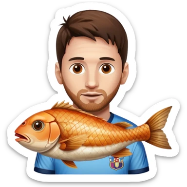 leo messi barca with a fish head and chicken wings sticker