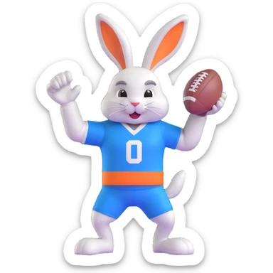 bunny mascot wearing a blue football jersey, flexing sticker