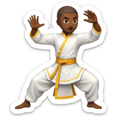 Cinematic Realistic Kung Fu Action Emoji, depicted as an epic martial arts scene with a master executing a precise move in traditional attire, rendered with fluid motion and vibrant textures under dramatic high-contrast lighting. sticker