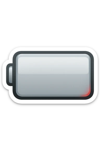 iPhone-style emoji of a battery that is almost empty, with a small red bar at the end indicating low energy. Clean, minimal, glossy look, transparent background. sticker