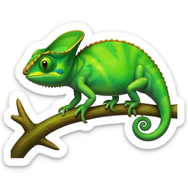 green chameleon looking at me, make it look like an emoji and standalone, with no branch. Make it very cute and like an animation. Make it look as ut sticker