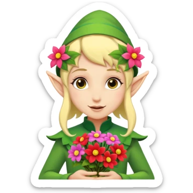 un elfe qui offre des fleurs sticker