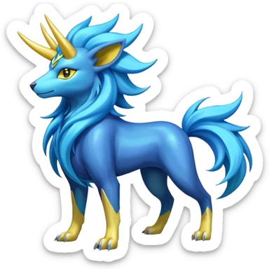 Shiny colorful iridescent long-horned legendary majestic Suicune-Electrike-Manectric-Luxray-Fakémon-fusion-animal-creature, full body  sticker