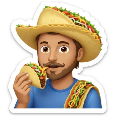 White man with brown hair and a gray goatee eating a taco sticker