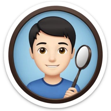 generate a pretty bratz fair skinned boy with short black hair taking a mirror selfie sticker