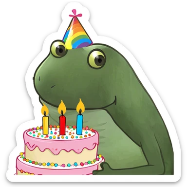 Beige, white and light pink birthday cake with candles and rainbow sprinkles sticker