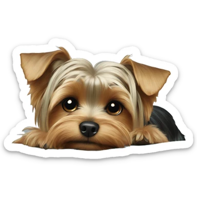 Yorkie dog laying on a blue pillow sticker