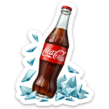 bottle of coca cola broken in the middle glass shards sticker