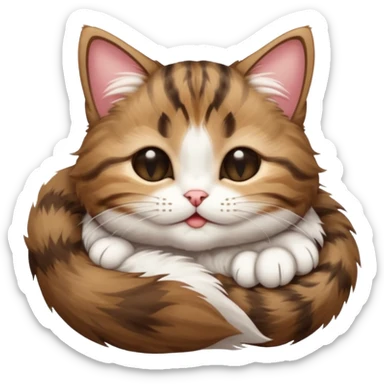 dark brown tabby and white small cat in funny positions upside down with eyes closed sticker