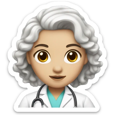 Girl white skin slightly curly brown hair brown eyes doctor sticker