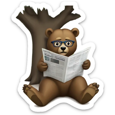 Bear lounging under a tree wearing glasses reading a newspaper. sticker
